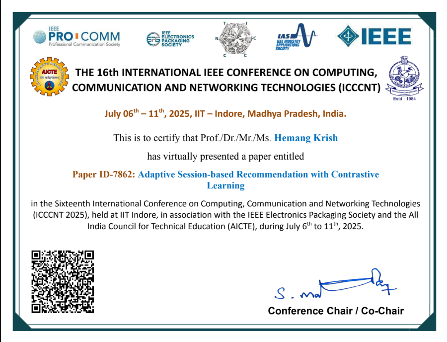 IEEE ICCCNT 2025 Certificate