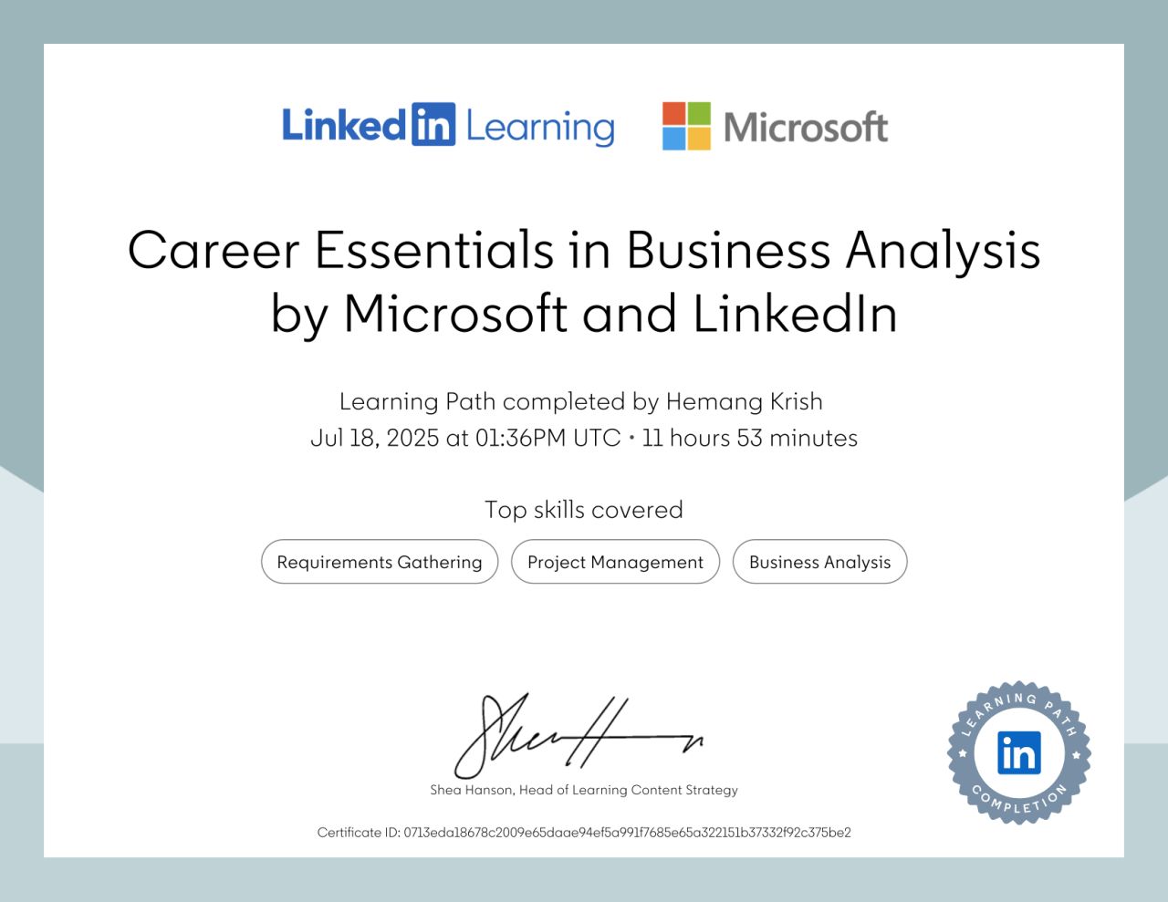 Microsoft Business Analysis Certificate